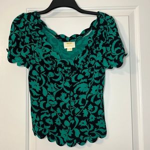 Green and Black Scalloped Top